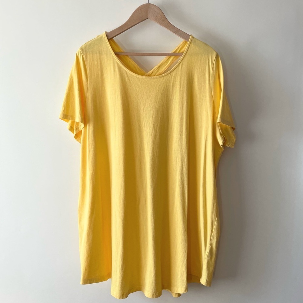 Roaman's Yellow Ultimate Crisscross Back Tunic Top Short Sleeve Size 1X